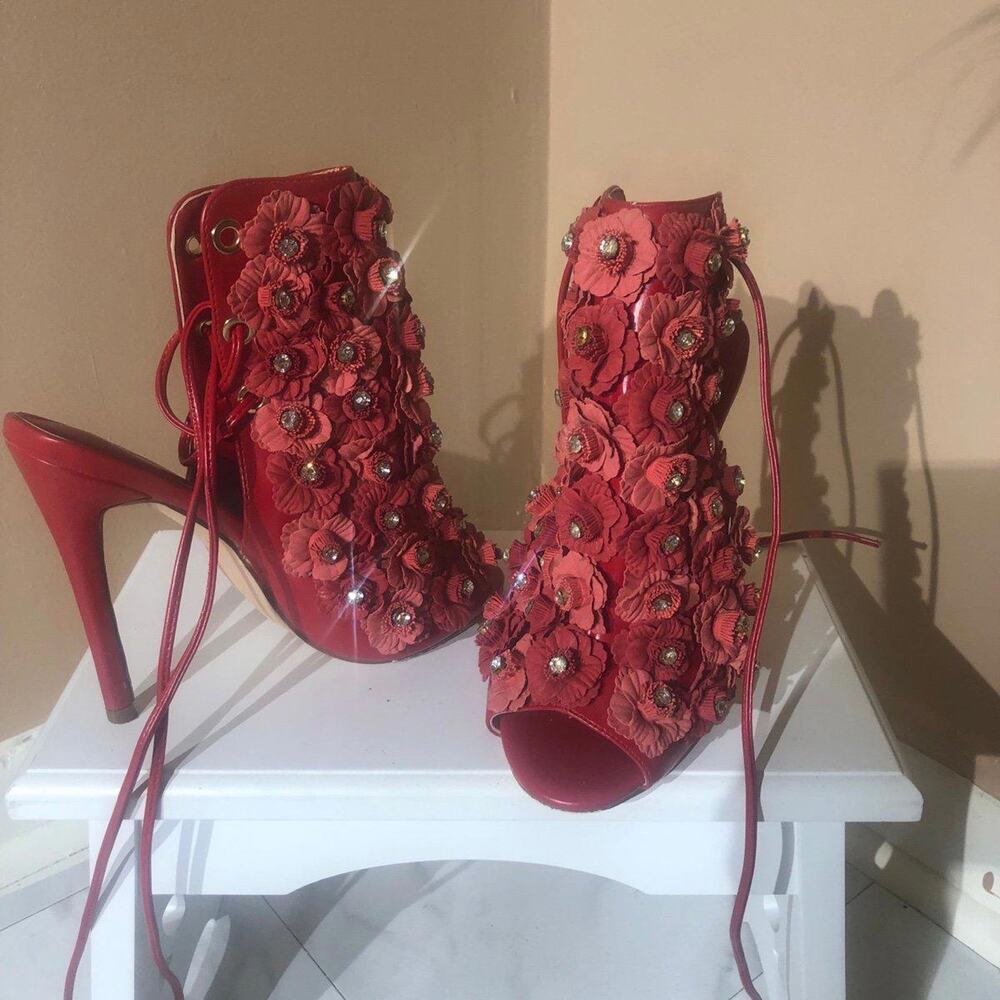 Heels pumps floral 3D shoe diamond encrusted
